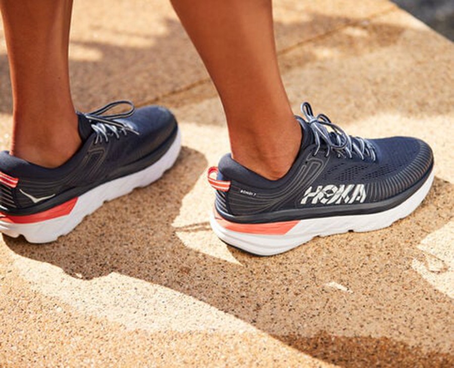 Running Shoes Womens - Hoka One One Bondi 7 - Navy/White - ODSMJHY-43